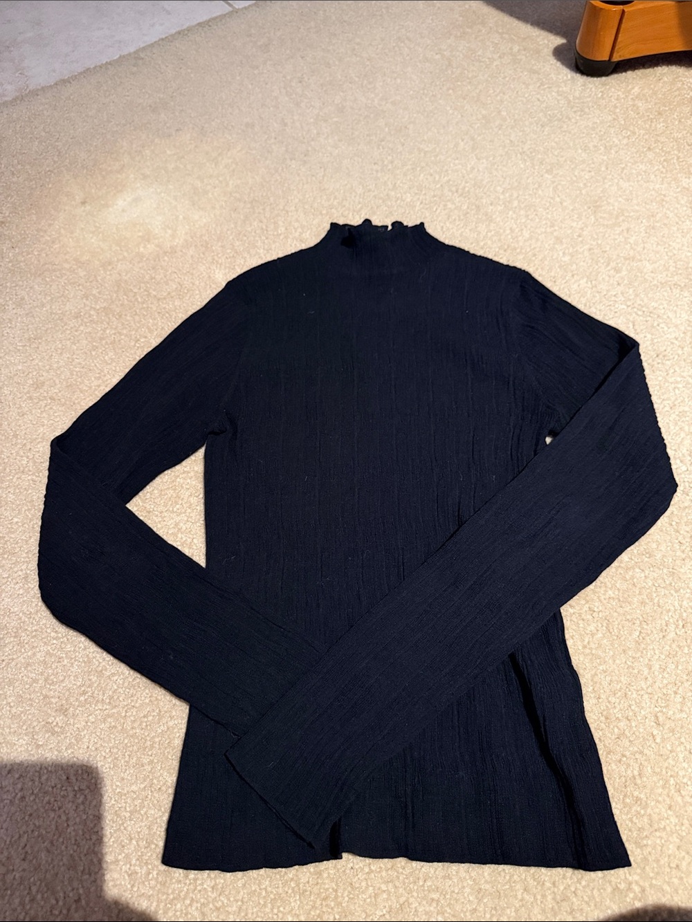 A.L.C. Black Ribbed Mock Neck Long Sleeve Top